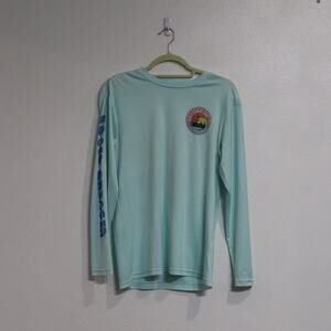 Gulf Coast Time Teal Roger Creager Long Sleeve Shirt Sz S